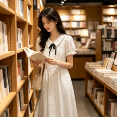 Đầm chấm bi nơ phong cách preppy B635