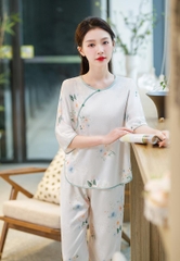 Bộ đồ ngủ cao cấp phong cách Trung Hoa lụa băng jacquard họa tiết nhẹ nhàng XINY DN109250