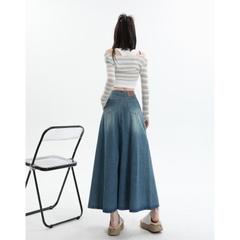 Váy denim xòe retro dáng chữ A xẻ tà cạp cao dáng dài XINY QJ046250