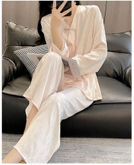 Đồ ngủ Pijama lụa xước hàng hiệu cổ trung hoa đơn giản, thanh lịch DN421240