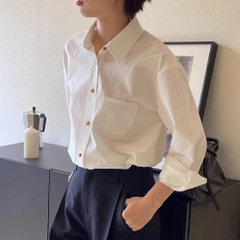 Áo Sơ Mi Cotton Cổ Điển Cơ Bản Tự Nhiên Dáng Rộng Dễ Phối