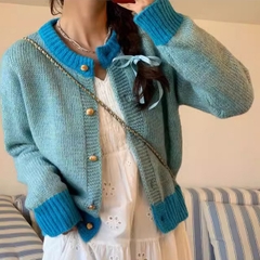 Áo len dệt kim cardigan tương phản phong cách Hàn Quốc xu hướng thu đông mới D361240