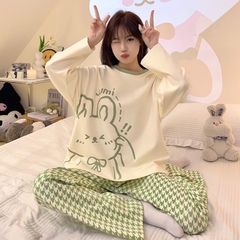 Set bộ đồ ngủ thun gân cao cấp họa tiết họa hình dể thương thu đông mới nhất D542240
