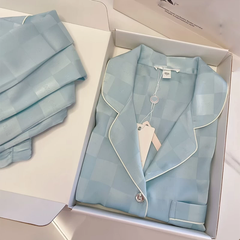 Bộ Đồ Ngủ Pijama Nữ Lụa Băng Kiểu Pháp - Áo Cổ Bẻ Dài Tay In Họa Tiết Phối Quần Dài, Nhiều Họa Tiết