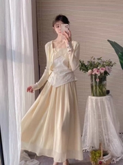 Set 3 món: Áo khoác + Áo hai dây dệt hoa + Chân váy B225