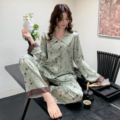 Bộ Đồ Ngủ Lụa Băng Tay Dài, Phong Cách Quốc Dân, Màu Tương Phản Cao Cấp DN159250