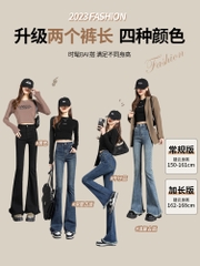 Quần Jean ống rộng loe cạp cao phối gấu tua rua phong cách Hàn Quốc QJ128240