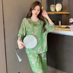 Bộ đồ ngủ nữ xuân thu dài tay lụa băng mỏng jacquard XINY DN107250