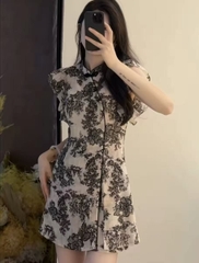 Set 2 món tân trung hoa: Áo sườn xám in mực + Quần short B528