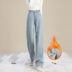 Quần jeans ống đứng Form rộng lót nhung dày ấm áp cho mùa thu đông XINY QJ038250