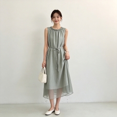 Đầm voan viền bèo buộc eo phong cách Hàn B4619