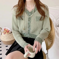 Áo khoác len dệt kim phối viền đính cúc thanh lịch nhẹ nhàng xu hướng thu đông D366240