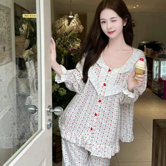 Bộ Đồ Ngủ Lụa Cotton Cao Cấp Mới Cho Nữ, Cổ Tròn Họa Tiết hoa nhí Sang Trọng DN156250