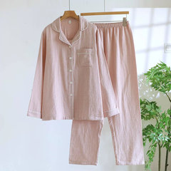 Bộ Đồ Ngủ Pyjama Vải Xô Cotton Jacquard Dài Tay Họa Tiết Vintage