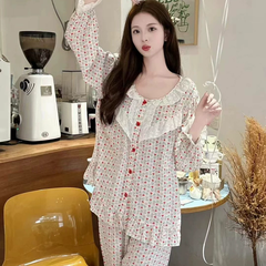Bộ Đồ Ngủ Lụa Cotton Cao Cấp Mới Cho Nữ, Cổ Tròn Họa Tiết hoa nhí Sang Trọng DN156250