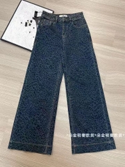  Quần Jean ống rộng cạp cao họa tiết xanh đốm phong cách Hàn Quốc QJ129240