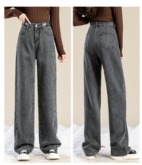 Quần jeans ống đứng Form rộng lót nhung dày ấm áp cho mùa thu đông XINY QJ038250