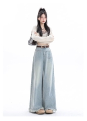 Quần Jean Nữ Ống Rộng Phong Cách Retro Mỹ, Gấu Sơ Vin, Cạp Cao, Dáng Suông Tôn Dáng, Thiết Kế Mới QJ060250
