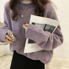 Áo Sweater len dệt kim màu trơn basic cổ tròn kiểu pháp xu hướng thu đông D386240