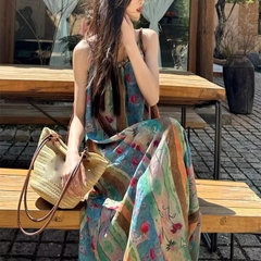 Đầm váy hai dây Suspender dáng dài phong cách Trung Hoa D211240