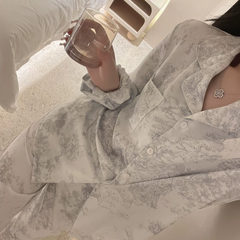 Bộ Đồ Ngủ Pijama Nữ Lụa Băng Kiểu Pháp - Áo Cổ Bẻ Dài Tay In Họa Tiết Phối Quần Dài, Nhiều Họa Tiết