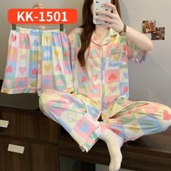 Bộ Đồ Ngủ Nữ Vải Nhăn 3 Món Tay Ngắn - Họa Tiết Nơ Ngọt Ngào Phong Cách Hàn
