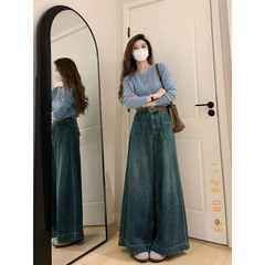  Quần Jean ống rộng cạp cao phối hai túi trước bên phong cách Hàn Quốc QJ115240