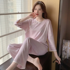 Bộ đồ ngủ phong cách Trung Hoa cao cấp lụa băng cổ tròn XINY DN106250