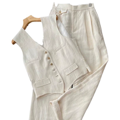 Set áo vest + quần ống rộng phong cách Hàn Quốc mùa hè - form tối giản sang trọng