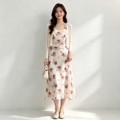 Set 2 món: Áo khoác + Đầm hoa nhí phong cách Pháp B681