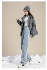 Quần jeans ống đứng Form rộng lót nhung dày ấm áp cho mùa thu đông XINY QJ038250