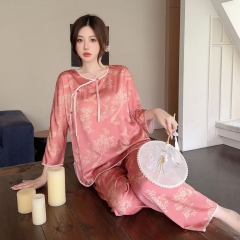 Bộ đồ ngủ nữ xuân thu dài tay lụa băng mỏng jacquard XINY DN107250