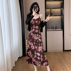 Set 2 món: Áo khoác + Đầm hoa nhí phong cách Pháp B680