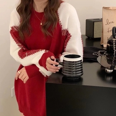 Áo Sweater len dệt kim phối cánh tay tương phản phong cách Hàn Quốc xu hướng thu đông mới D362240