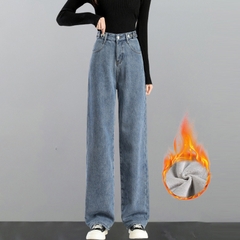 Quần jeans ống đứng Form rộng lót nhung dày ấm áp cho mùa thu đông XINY QJ038250