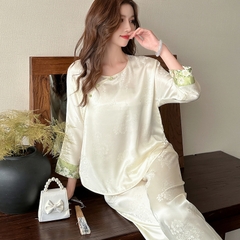 Bộ đồ ngủ kiểu Trung Quốc mới, lụa băng in họa tiết tay áo XINY DN112250