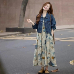 Đầm sát nách phong cách RETRO họa tiết nghệ thuật cho nàng đi chơi du licjk xu hướng bán chạy D123250