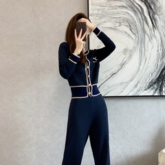 Bộ đồ nữ cao cấp áo cardigan quần ống rộng len dệt kim D521240