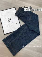  Quần Jean ống rộng cạp cao họa tiết xanh đốm phong cách Hàn Quốc QJ129240