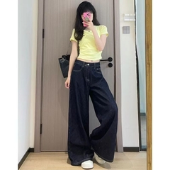  Quần Jean ống rộng cạp cao ống loe đính cúc bên phong cách Hàn Quốc QJ116240