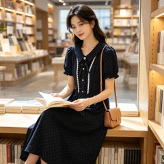 Đầm chấm bi nơ phong cách preppy B635