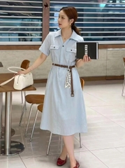 Đầm dài cổ Polo thu eo đai lưng B552