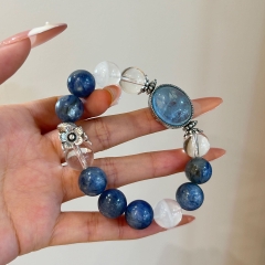 Vòng tay đá tự nhiên Aquamarine, Thạch Anh Xanh Bạc S925 Cao Cấp TS114240