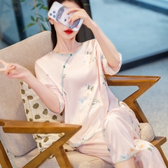 Bộ đồ ngủ cao cấp phong cách Trung Hoa lụa băng jacquard họa tiết nhẹ nhàng XINY DN109250