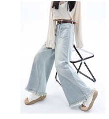 Quần Jean Nữ Ống Rộng Phong Cách Retro Mỹ, Gấu Sơ Vin, Cạp Cao, Dáng Suông Tôn Dáng, Thiết Kế Mới QJ060250