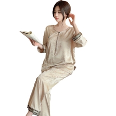 Đồ ngủ Pijama lụa băng vải jacquard cổ điển kiểu Trung Quốc DN424240