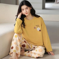Set bộ đồ ngủ thun gân cao cấp họa tiết họa hình dể thương thu đông mới nhất D542240