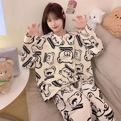 Set bộ đồ ngủ thun gân cao cấp họa tiết họa hình dể thương thu đông mới nhất D542240