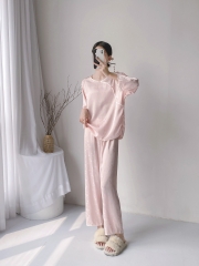 Bộ đồ ngủ dài tay quần dài cổ tròn, lụa băng, phong cách Giang Nam XINY DN108250