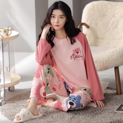 Set bộ đồ ngủ thun gân cao cấp họa tiết họa hình dể thương thu đông mới nhất D542240